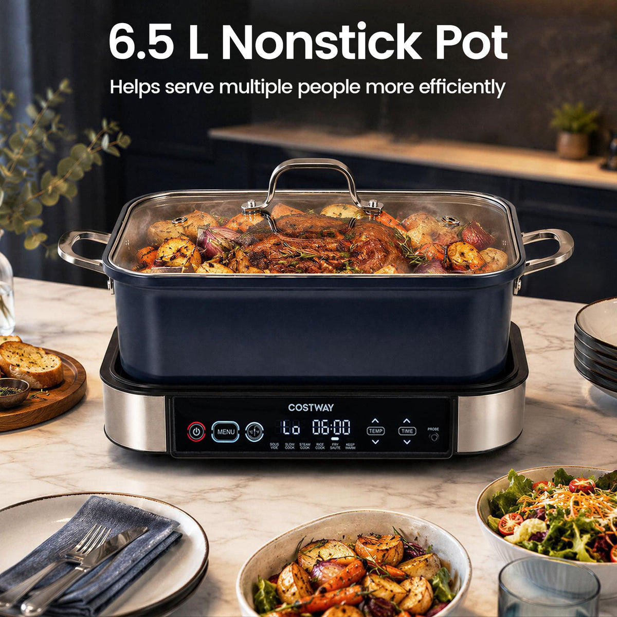 1600W 6-in-1 Programmable Slow Cooker with Sear Saute and Adjustable Timer amp