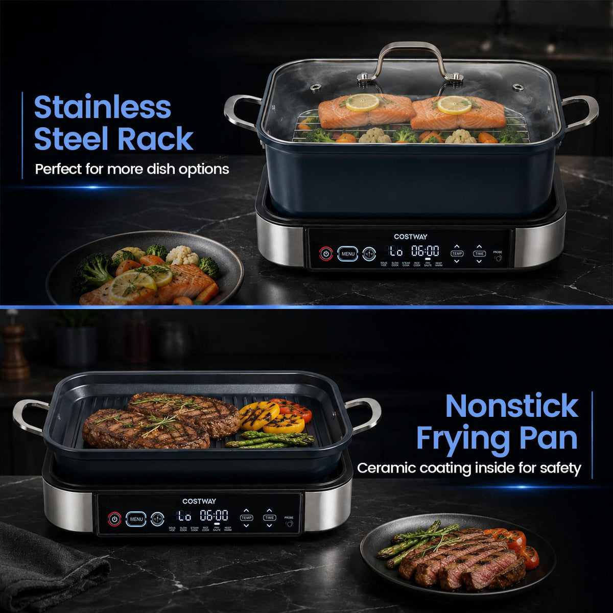 1600W 6-in-1 Programmable Slow Cooker with Sear Saute and Adjustable Timer amp