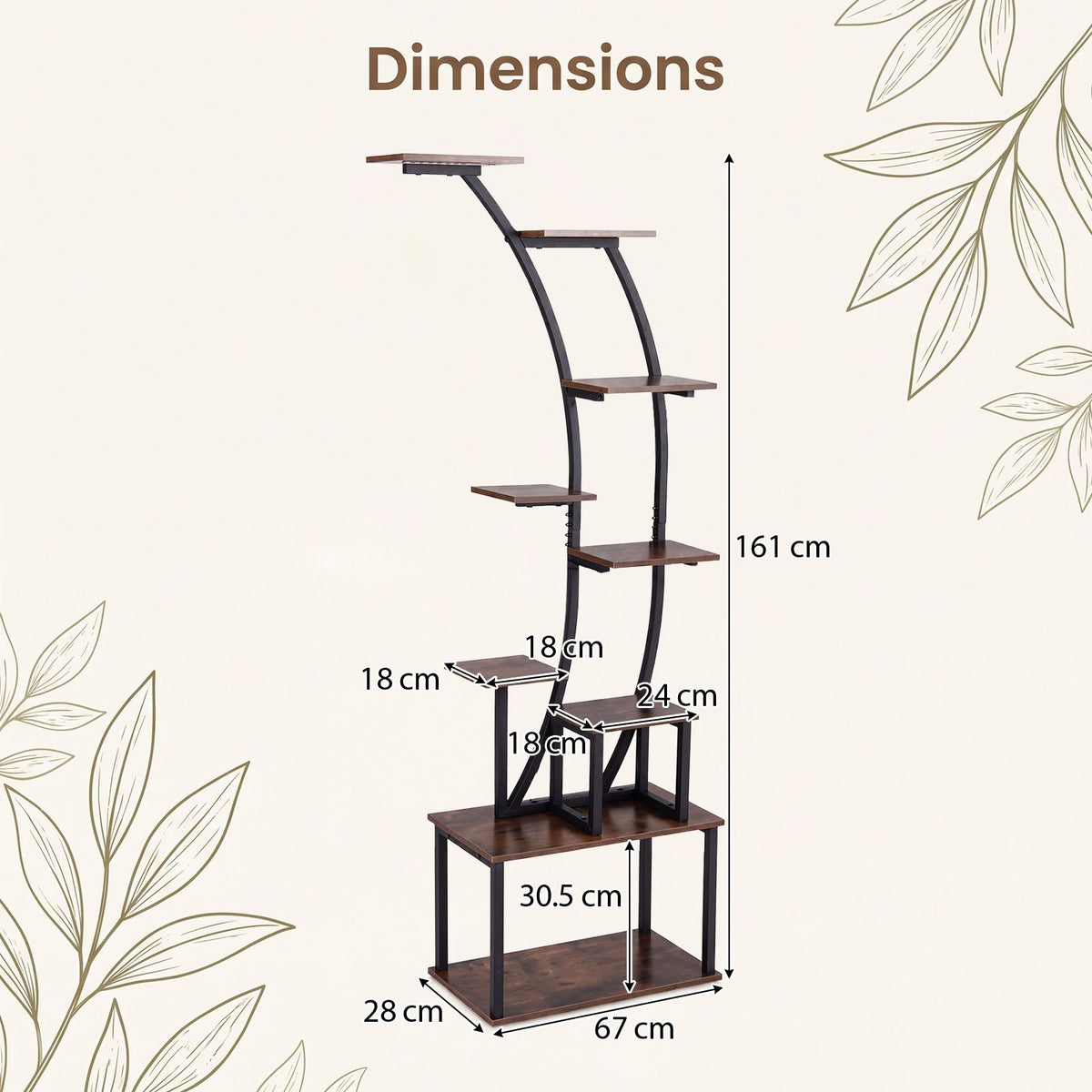 161 cm 9-Tier Plant Stand Indoor with Light for Outdoor Garden