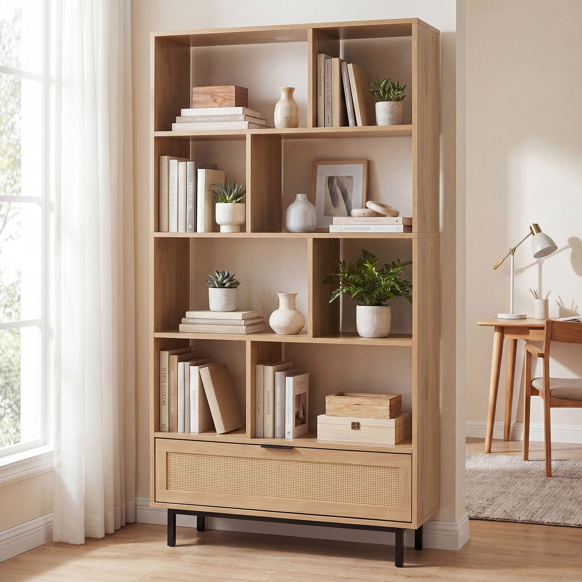 162cm Tall Wooden Bookcase 6-Tier Bookshelf with 8 Open Cubes