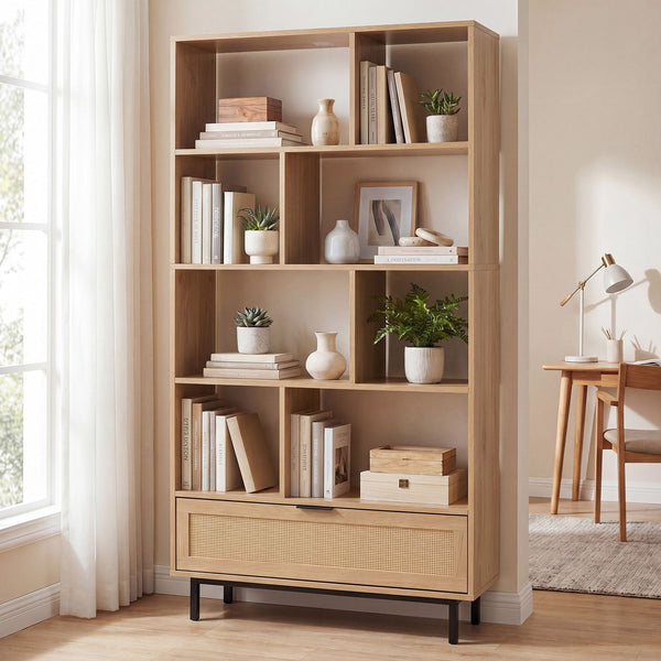 162cm Tall Wooden Bookcase 6-Tier Bookshelf with 8 Open Cubes