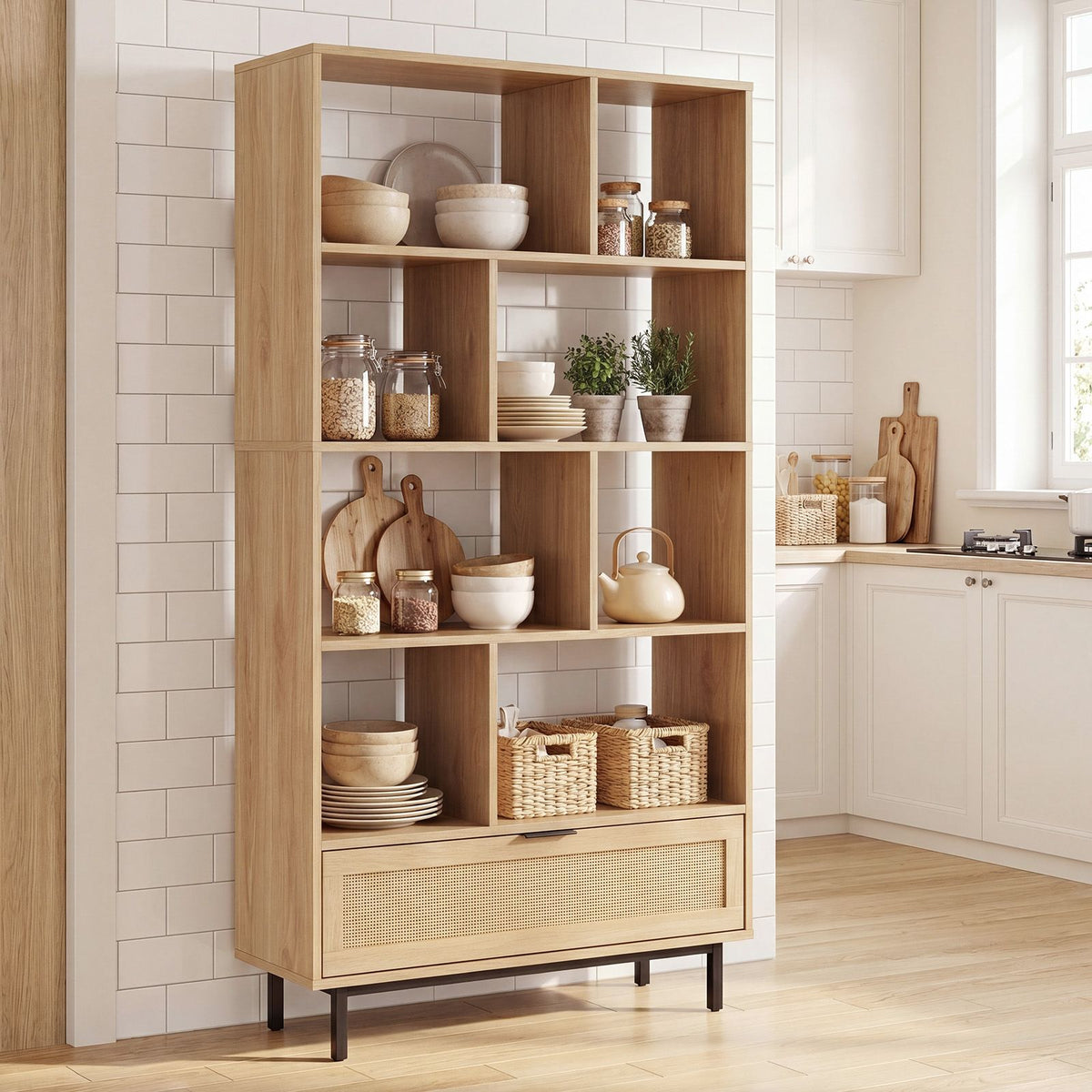 162cm Tall Wooden Bookcase 6-Tier Bookshelf with 8 Open Cubes