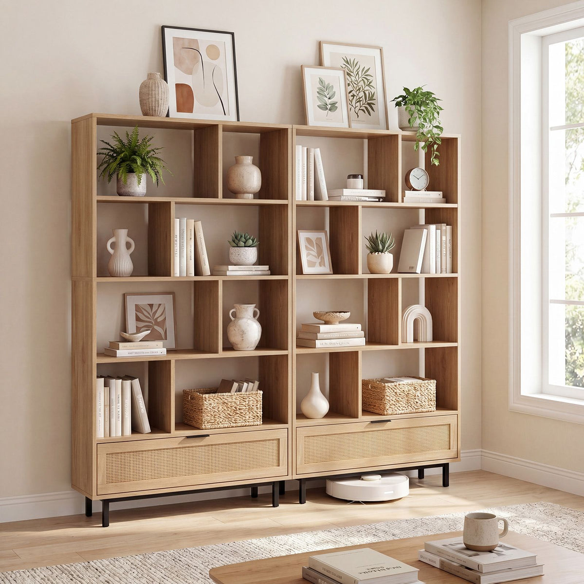 162cm Tall Wooden Bookcase 6-Tier Bookshelf with 8 Open Cubes