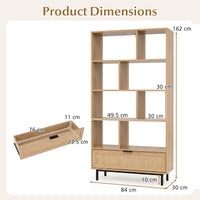 162cm Tall Wooden Bookcase 6-Tier Bookshelf with 8 Open Cubes