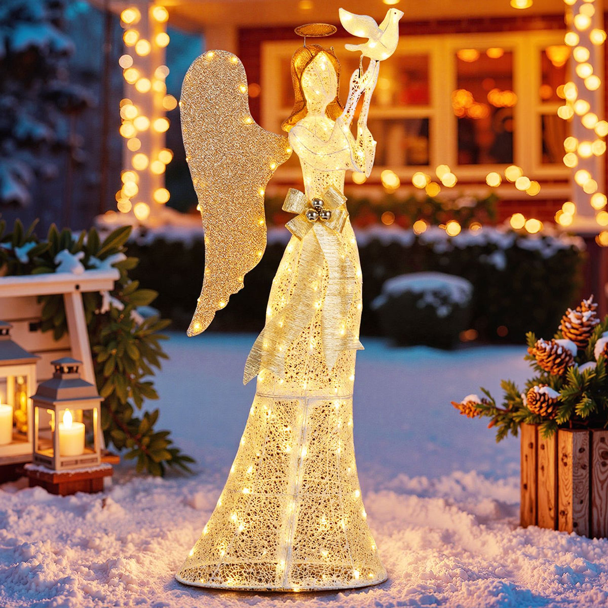 3D Lighted Angel Christmas Decoration, 165cm Halo Angel