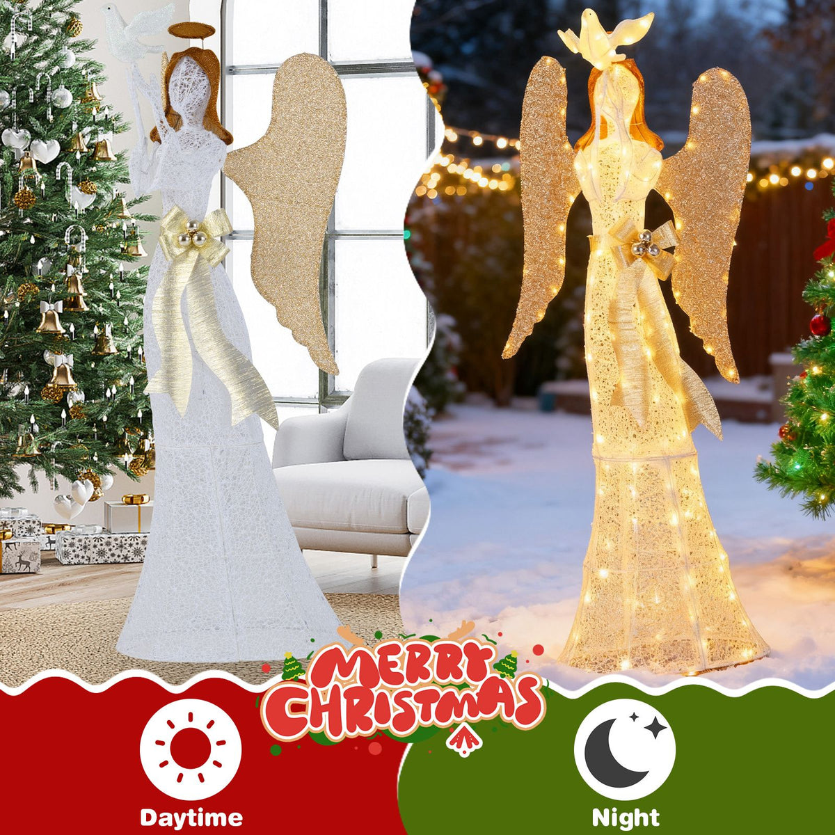 3D Lighted Angel Christmas Decoration, 165cm Halo Angel