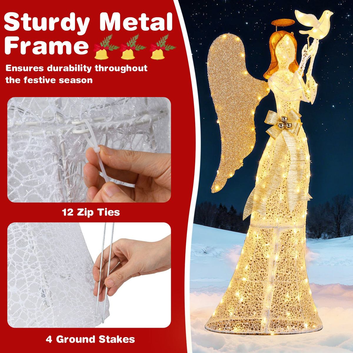 3D Lighted Angel Christmas Decoration, 165cm Halo Angel