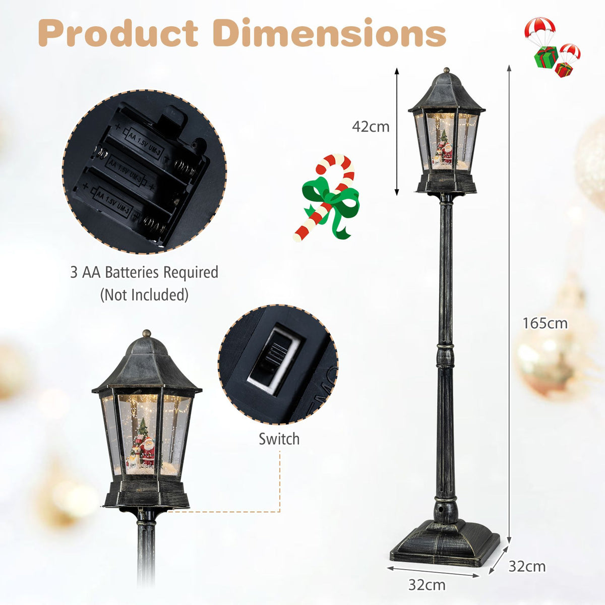 165cm Christmas Decoration with Dynamic Snowfall Effect
