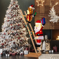 166cm Lighted Reindeer and Santa Claus on Ladder with 100 LED Lights