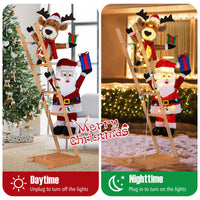 166cm Lighted Reindeer and Santa Claus on Ladder with 100 LED Lights