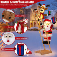 166cm Lighted Reindeer and Santa Claus on Ladder with 100 LED Lights