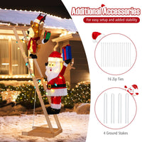 166cm Lighted Reindeer and Santa Claus on Ladder with 100 LED Lights