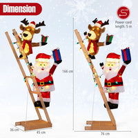 166cm Lighted Reindeer and Santa Claus on Ladder with 100 LED Lights
