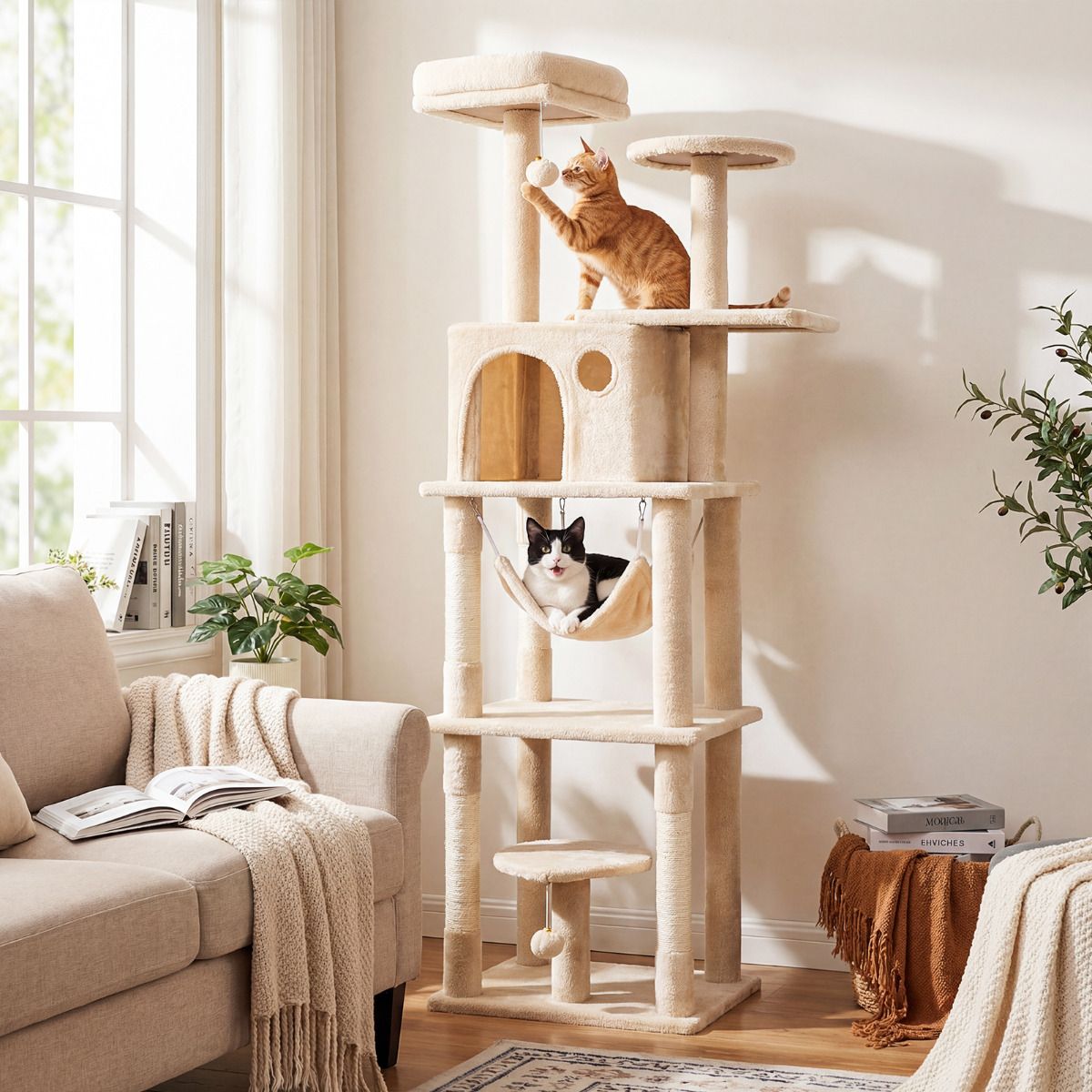 168 cm Tall Multi-Level Cat Tower with 2 Perches