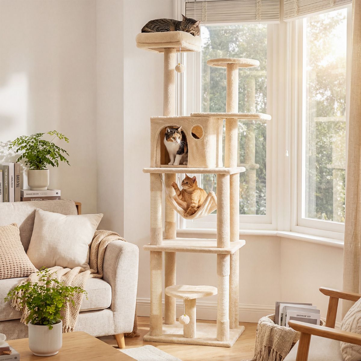 168 cm Tall Multi-Level Cat Tower with 2 Perches