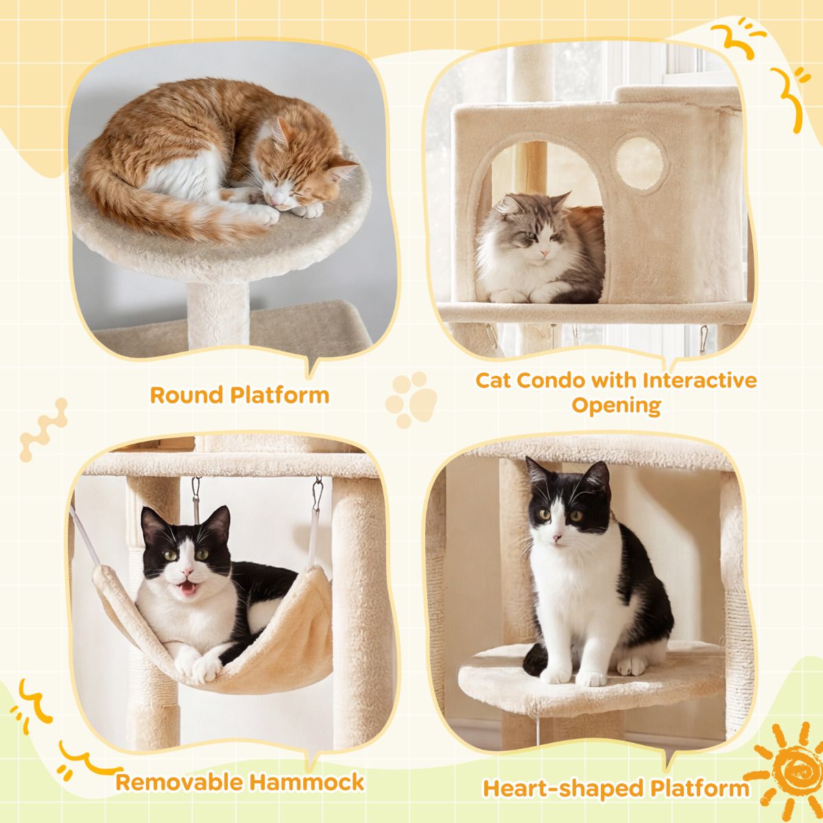 168 cm Tall Multi-Level Cat Tower with 2 Perches
