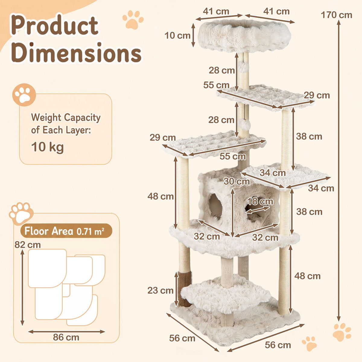 170cm Cat tree and Cat Scratching Post with Cat Cave