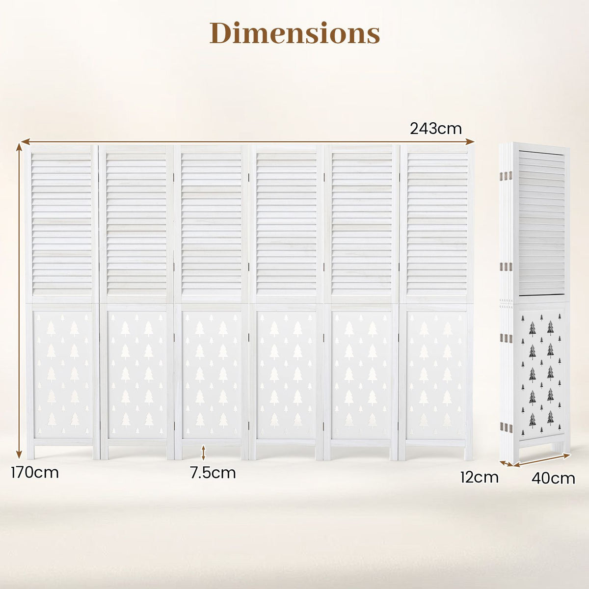170cm Tall Wood Room Divider with 4/6 Panel
