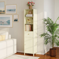 170cm Tall Bathroom Cabinet Narrow Floor Cabinet with Fluted Door