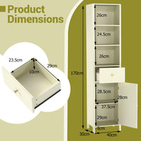 170cm Tall Bathroom Cabinet Narrow Floor Cabinet with Fluted Door