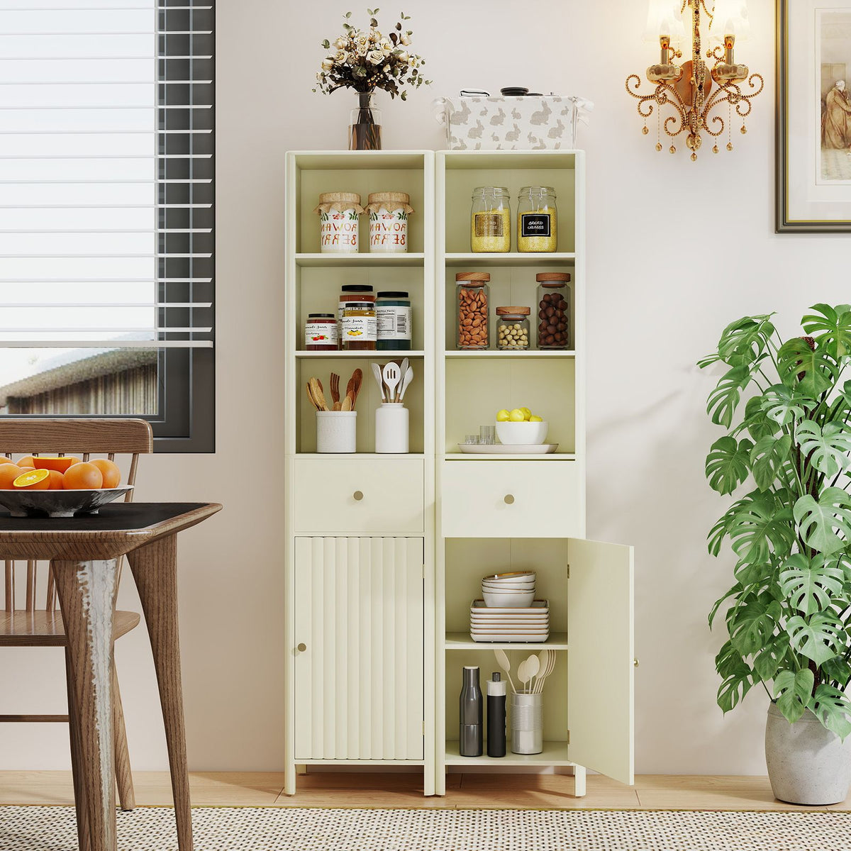 170cm Tall Bathroom Cabinet Narrow Floor Cabinet with Fluted Door