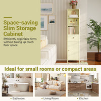 170cm Tall Bathroom Cabinet Narrow Floor Cabinet with Fluted Door