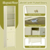170cm Tall Bathroom Cabinet Narrow Floor Cabinet with Fluted Door