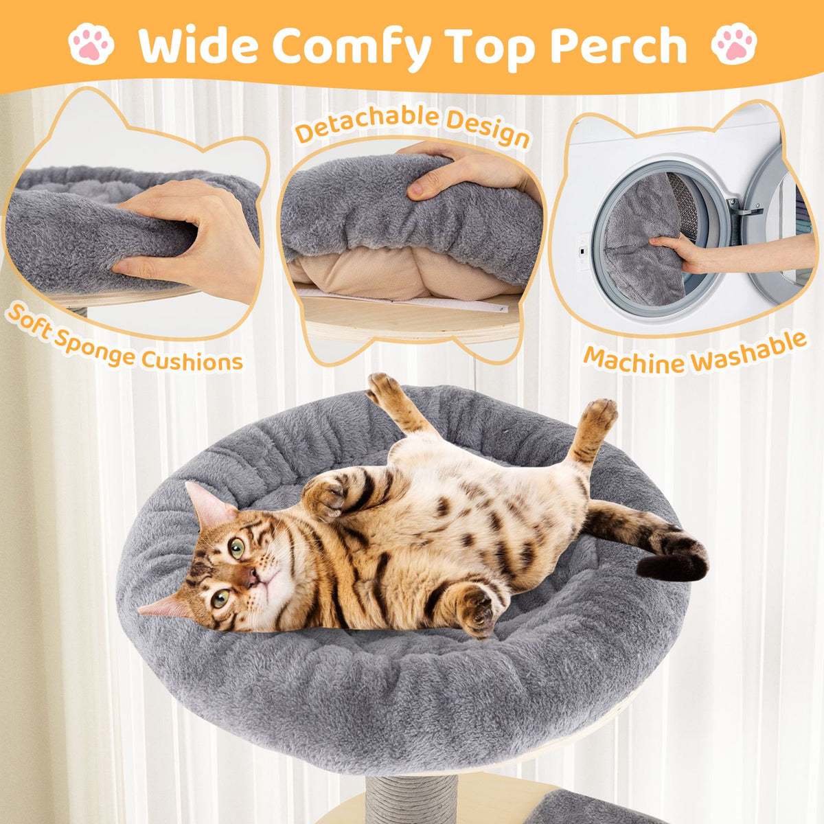 172 CM Cat Tree Multi-level Cat Tower w/Comfy Padded Top Perch & Detachable Mats