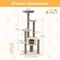 172 CM Cat Tree Multi-level Cat Tower w/Comfy Padded Top Perch & Detachable Mats