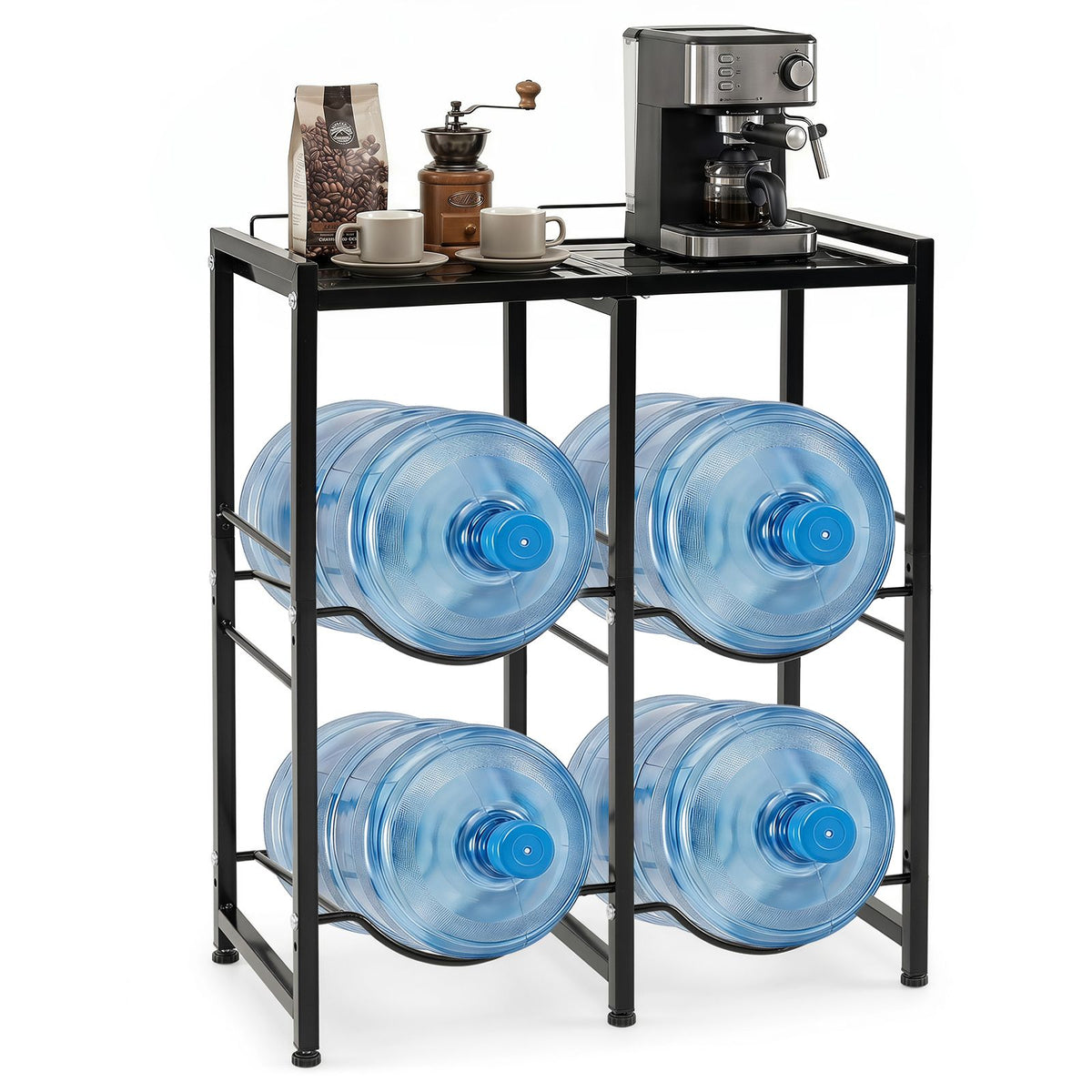 18.9 L Water Jug Holder for 4 Bottles with Top Shelf and Tilting Design for Kitchen