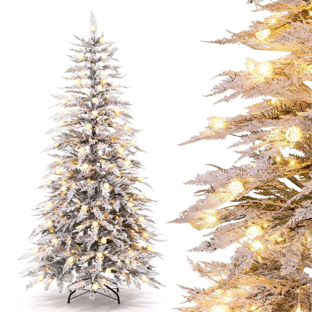 180/210cm Flocked Cypress Christmas Tree, Pre-Lit, Hinged