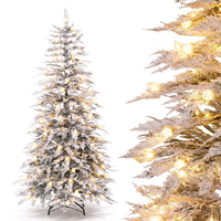 180/210cm Flocked Cypress Christmas Tree, Pre-Lit, Hinged