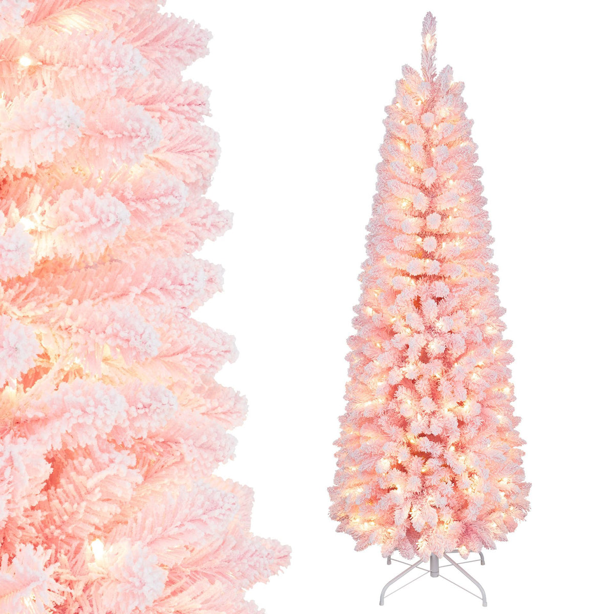 1.8/2.1M Pre-Lit Artificial Hinged Christmas Tree with 8 Lighting Modes