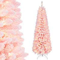 1.8/2.1M Pre-Lit Artificial Hinged Christmas Tree with 8 Lighting Modes