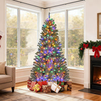 180/210 CM Pre-Lit Artificial Christmas Tree with Multicolored LED Lights and Foldable Metal Stand