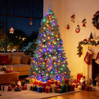 180/210 CM Pre-Lit Artificial Christmas Tree with Multicolored LED Lights and Foldable Metal Stand