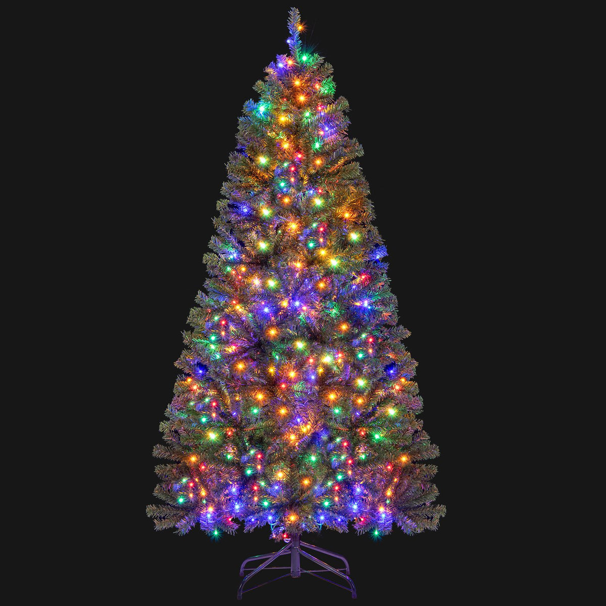 180/210 CM Pre-Lit Artificial Christmas Tree with Multicolored LED Lights and Foldable Metal Stand