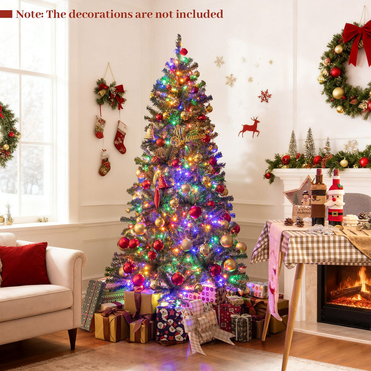 180/210 CM Pre-Lit Artificial Christmas Tree with Multicolored LED Lights and Foldable Metal Stand