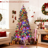 180/210 CM Pre-Lit Artificial Christmas Tree with Multicolored LED Lights and Foldable Metal Stand