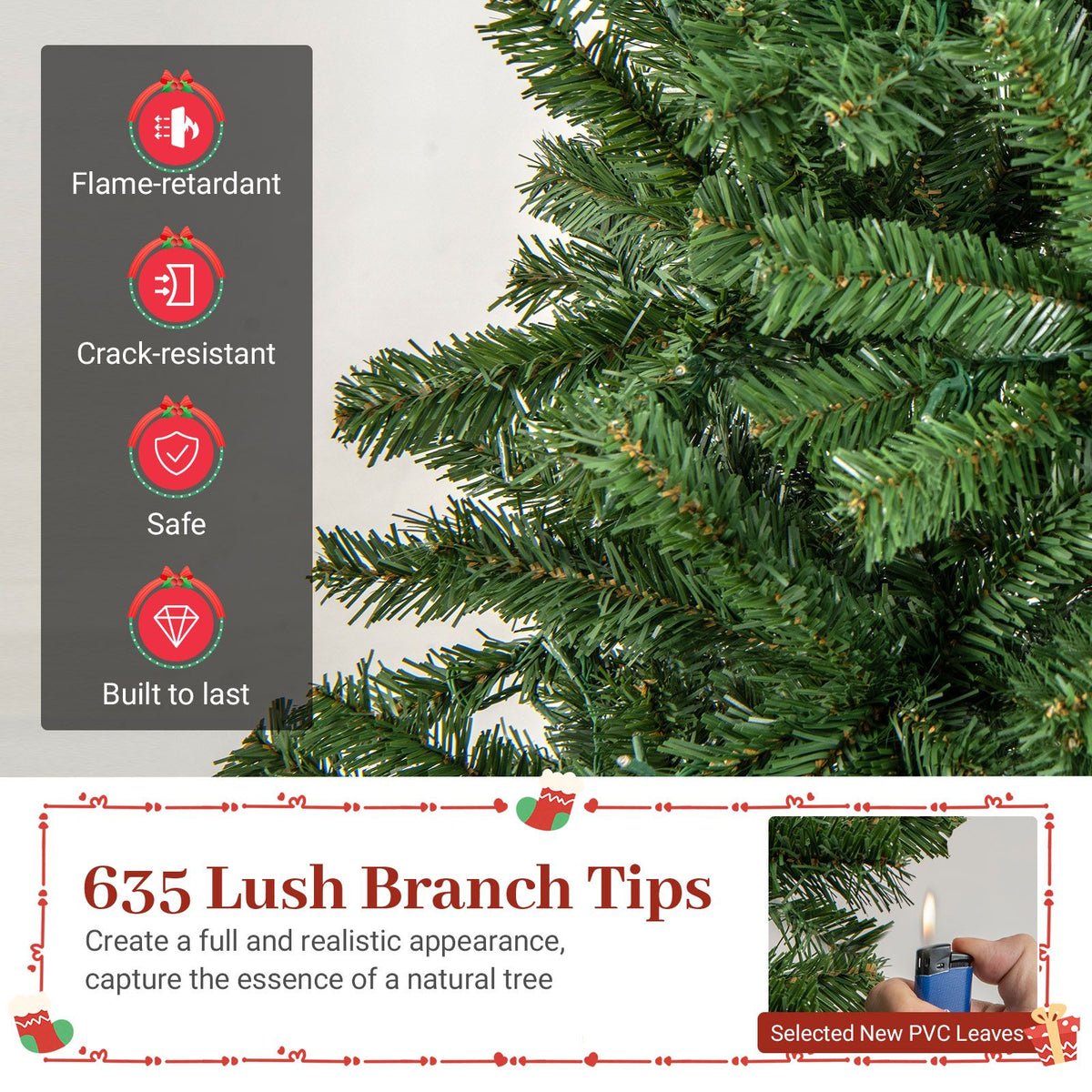 180/210 CM Pre-Lit Artificial Christmas Tree with Multicolored LED Lights and Foldable Metal Stand