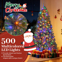 180/210 CM Pre-Lit Artificial Christmas Tree with Multicolored LED Lights and Foldable Metal Stand
