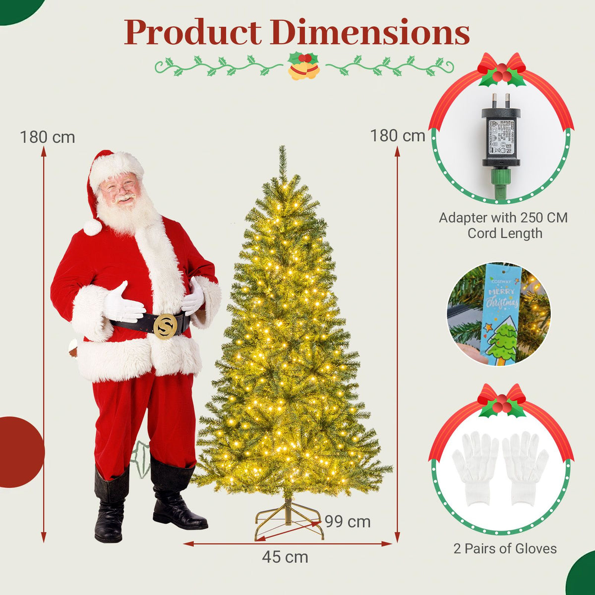 180/210 CM Pre-Lit Artificial Christmas Tree with 635/989 Lush PVC Branch Tips and Foldable Metal Stand