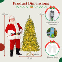 180/210 CM Pre-Lit Artificial Christmas Tree with 635/989 Lush PVC Branch Tips and Foldable Metal Stand