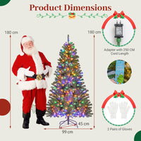 180/210 CM Pre-Lit Artificial Christmas Tree with Multicolored LED Lights and Foldable Metal Stand