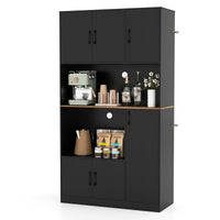 180 cm Tall Pantry Cabinet with Power Outlet and Microwave Stand