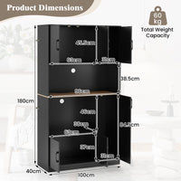 180 cm Tall Pantry Cabinet with Power Outlet and Microwave Stand