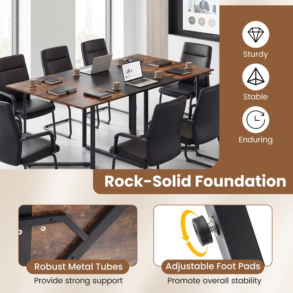 180 CM Conference Table for 6-8 People with 2 Cable Grommets
