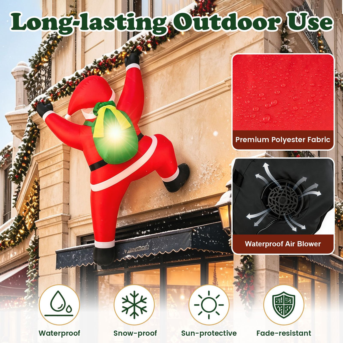 180cm Christmas Inflatable Outdoor Decoration Climbing Santa