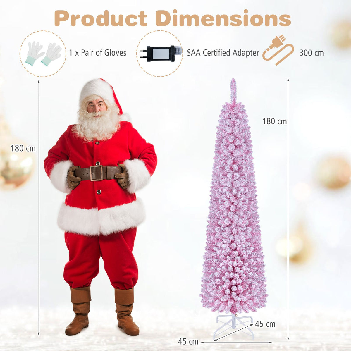 150/180/210cm Flocked Pre-Lit Pencil Christmas Tree with 8 Modes