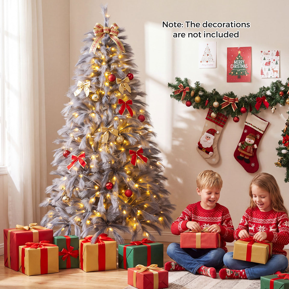 180cm Pre-Lit Christmas Tree with 430 Feather-Inspired Branch Tips and 200 Warm White LED Lights